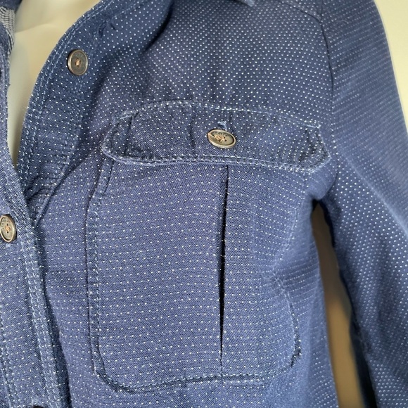 Paige Kadie Shirt In Whisper Dot Womens Sz XS Blue Denim Button Down Long Sleeve - Picture 5 of 13